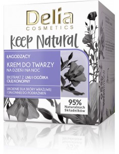 Łagodzący, naturalny krem na dzień i na noc z ekstraktem z lnu i ogórka oraz olejem konopnym KEEP NATURAL 50ml