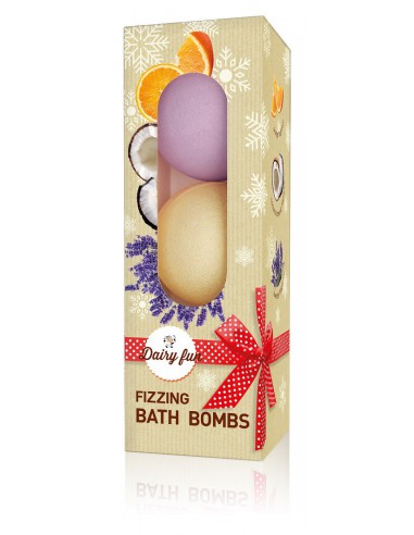 Fizzing Xmas bath bombs – orange,  coconut brownie, lavender, 3 x100 g