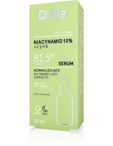Serum do twarzy, szyi i dekoltu NIACYNAMID 10%+CYNK 81,5% Z NATURY DELIA COSMETICS, 30 ml