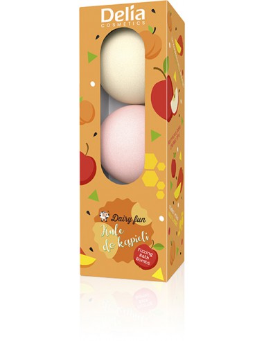 Musujące kule do kąpieli Dairy Fun - MLEKO I MIÓD, KARMELOWE JABŁKO, BRZOSKWINIA, 3 x 100 g